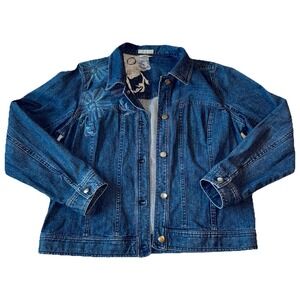 Christopher & Banks Womens Embroidered Jean Jacket Large Denim Floral